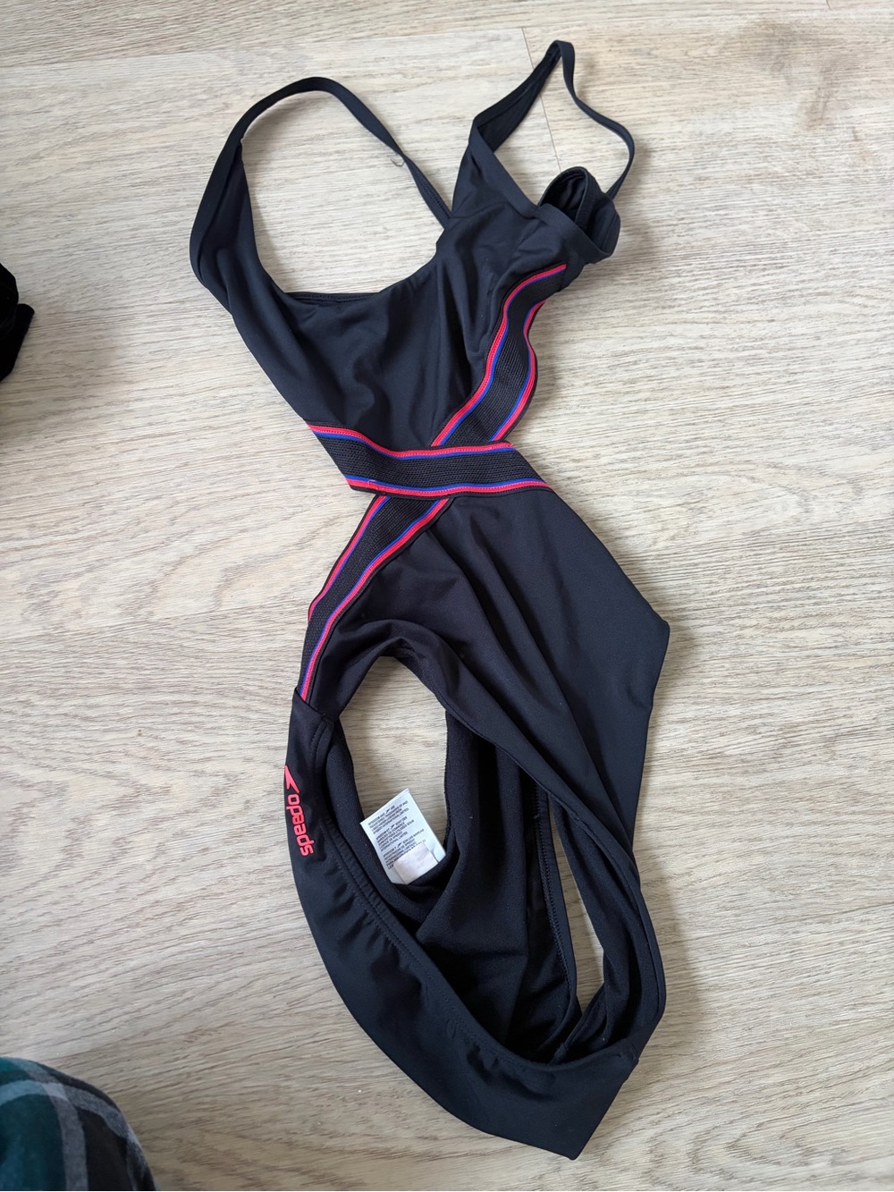 Speedo Black One-Piece Swimsuit with Pink Trim and Blue Accents